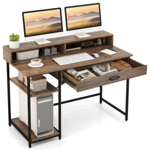 48 Inch Computer Desk with Monitor Stand Drawer and Shelves-Rustic Brown