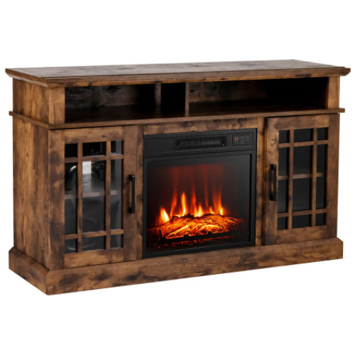 48 Inch Electric Fireplace TV Stand with Cabinets for TVs Up to 55 Inch-Brown