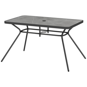 49 Inch Patio Rectangle Dining Table with Umbrella Hole-Gray