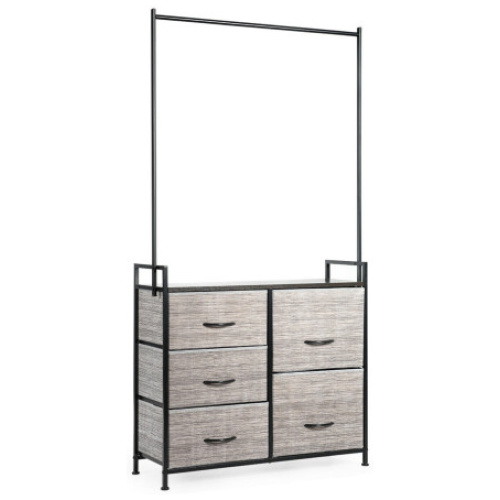 5 Fabric Drawers Dresser with Metal Frame and Wooden Top