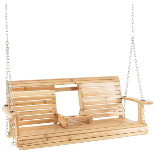 5 Feet Porch Swing Chair with Adjustable Chains and Foldable Cup Holders