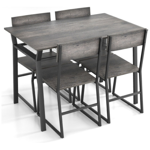 5 Piece Dining Table Set with Storage Rack and Metal Frame-Gray