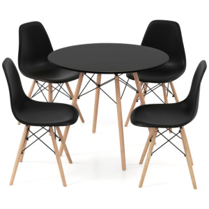 5 Pieces Dining Table Set With Solid Wood Leg-Black