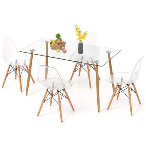 5 Pieces Rectangle Dining Table Set with 51 Inch Glass Tabletop-Transparent