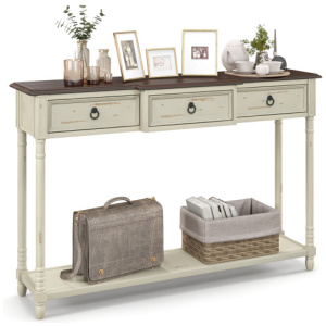 52 Inch Farmhouse Console Table with 3 Drawers and Open Storage Shelf for Hallway