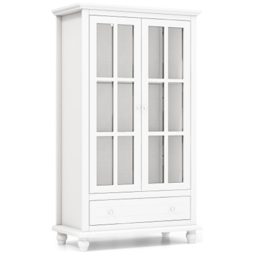 55 Inch Bookcase Cabinet with Tempered Glass Doors-White