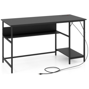 55 Inch Computer Desk with 4 Power Outlets and CPU Stand-Black