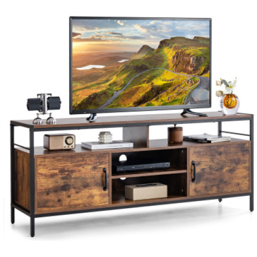 58 Inch Industrial TV Stand with Cabinets and Adjustable Shelf for TVs up to 65 Inch-Rustic Brwon