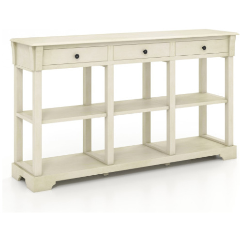 58 Inch Retro Console Table with 3 Drawers and Open Shelves Rectangular Entryway Table-White