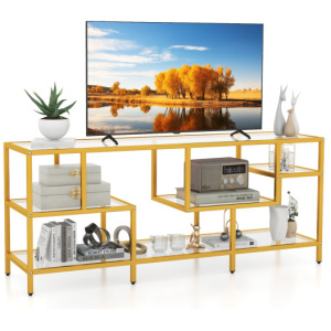 58 Inch TV Console Table with Tempered Glass Shelves for Living Room-Gold