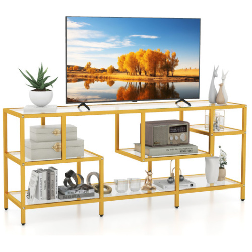 58 Inch TV Console Table with Tempered Glass Shelves for Living Room-Gold