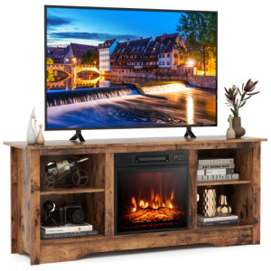 58 Inches TV Stand for Flat Screen TVs Up to 65 Inches with 18 Inches Electric Fireplace Heater