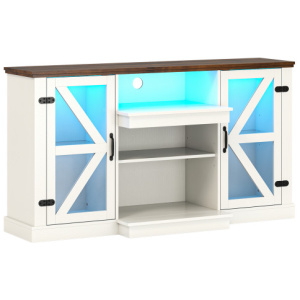 59 Inches Media Console Table with 3-Level Shelves and 22 Dynamic Modes-White