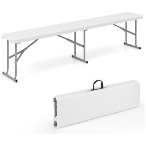 6 Feet Plastic Folding Bench Picnic Camping Dining Seat with Carrying Handle-White