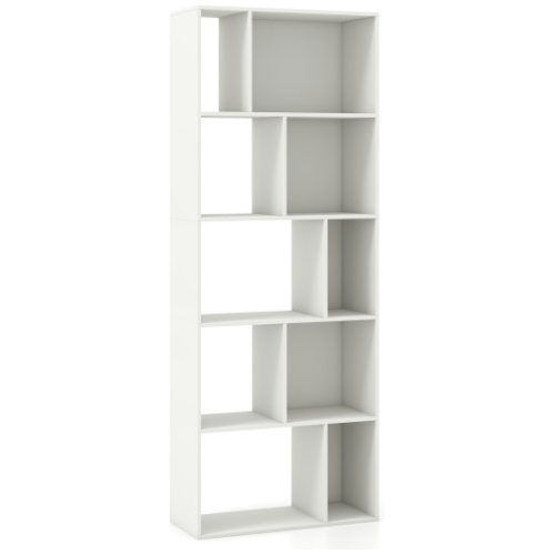 63 Inch 5-Tier Geometric 10-Cube Bookshelf Tall Bookcase-White