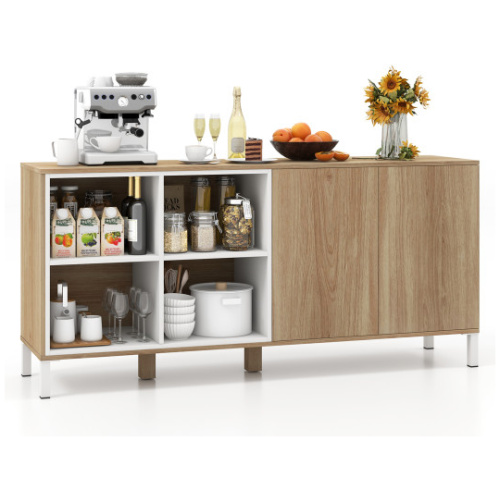 63 Inches Buffet Sideboard with 4 Compartments and Push-to-Open Cabinet-Natural