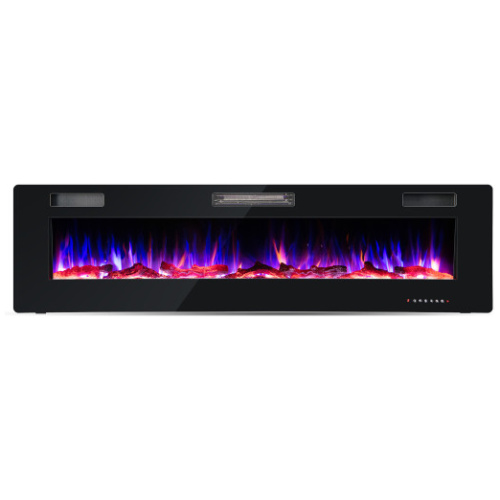 68 Inch Ultra-Thin Electric Fireplace Recessed Wall Mounted with Crystal Log Decoration
