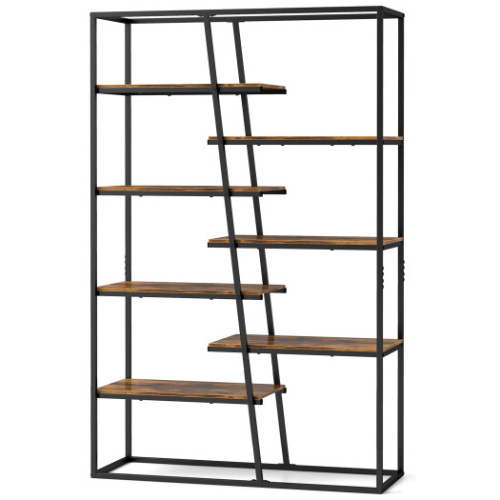 71-Inch 7-Tier Industrial Etagere Bookcase with Heavy-duty Metal Frame-Rustic Brown