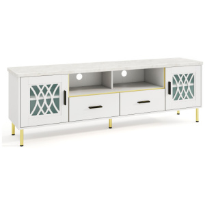 71 Inch TV Stand with Glass Doors for 80 Inch TVs-White