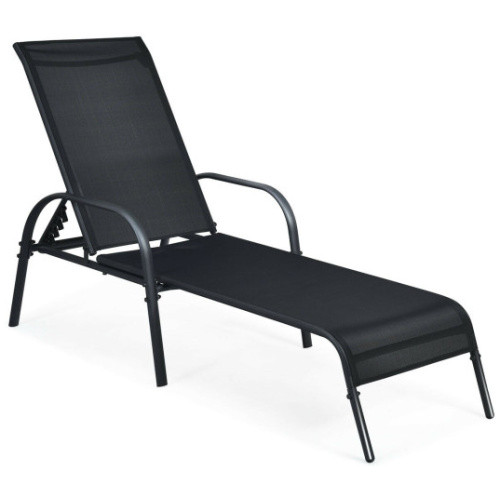 Adjustable Patio Chaise Folding Lounge Chair with Backrest-Black
