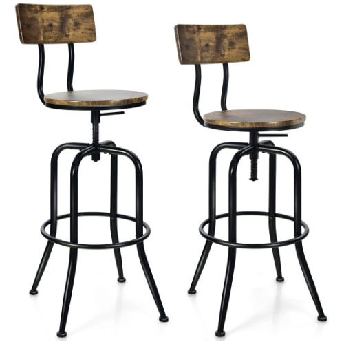 Adjustable Swivel Counter-Height Stool with Arc-Shaped Backrest-Rustic Brown