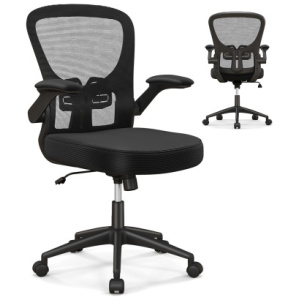 Adjustable Swivel Mesh Task Office Chair with Flip-Up Armrests-Black