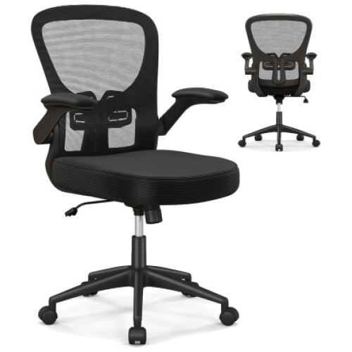 Adjustable Swivel Mesh Task Office Chair with Flip-Up Armrests-Black