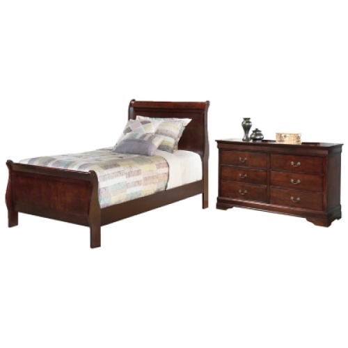 Alisdair Twin Sleigh Bed with Dresser, Reddish Brown