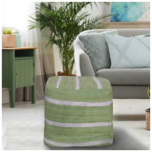 Andros Striped Cube Pouf, Green