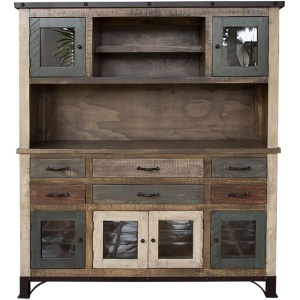 Antique Multicolor 6 Drawers and 6 Doors Buffet & Hutch