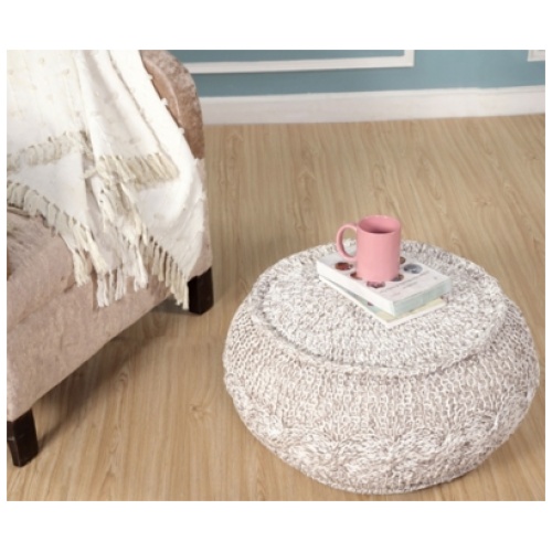 Astrid Distressed Pouf, Beige