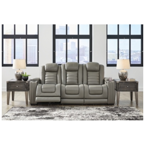 Backtrack Dual Power Leather Reclining Sofa Leather, Gray