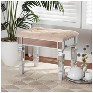 Baxton Studio Hedia Contemporary Glam Ottoman, Beige/Silver