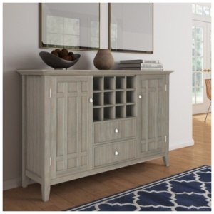 Bedford Wide Sideboard Buffet and Wine Rack, Distressed Gray