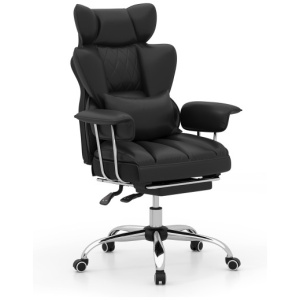 Big and Tall Executive Office Desk Chair with Footrest-Black