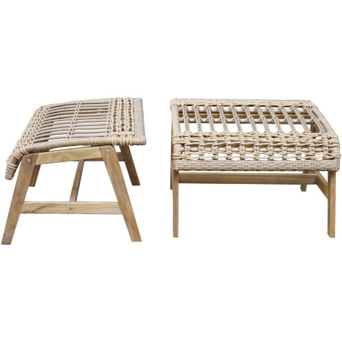 Bohemian Teak and Wicker Ottoman