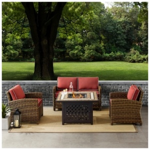 Bradenton 4-Piece Outdoor Conversation Set with Fire Pit Table, Sangria