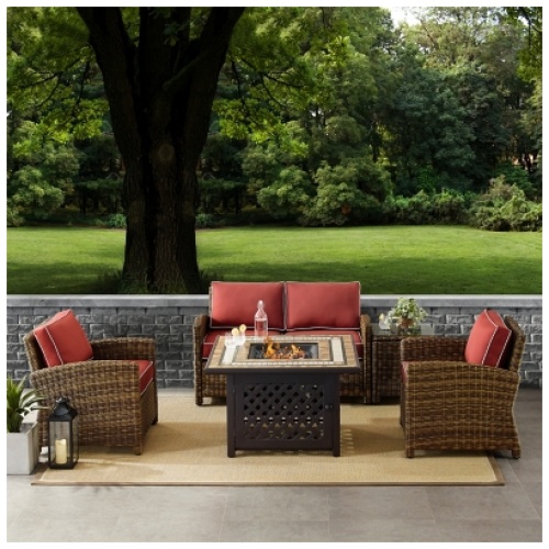 Bradenton 5-Piece Outdoor Conversation Set with Fire Pit Table, Sangria