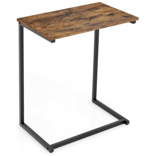 C-shaped Industrial End Table with Metal Frame