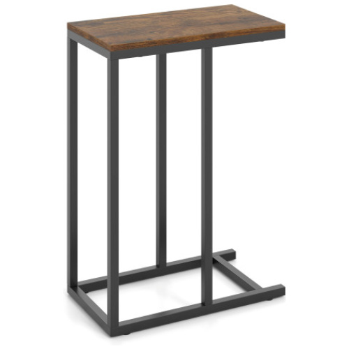 C-shaped Side Table with Heavy-duty Metal Frame-Rustic Brown