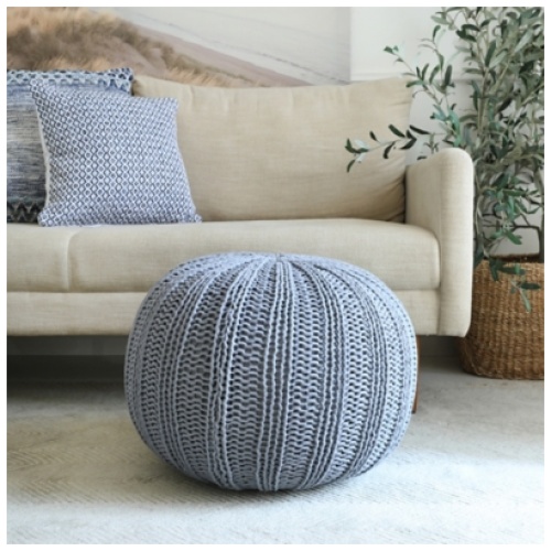 Celtic Cableknit Pouf, Gray