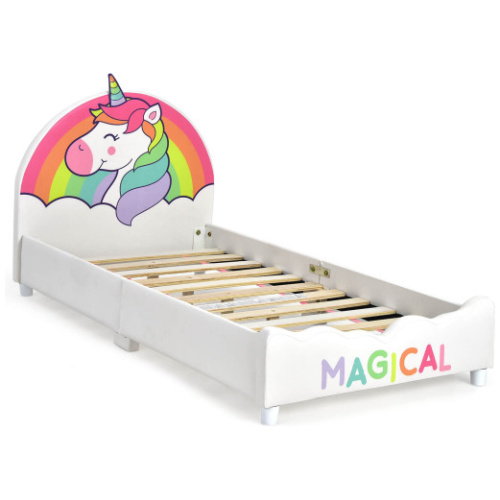 Children Twin Size Upholstered Platform Single Bed