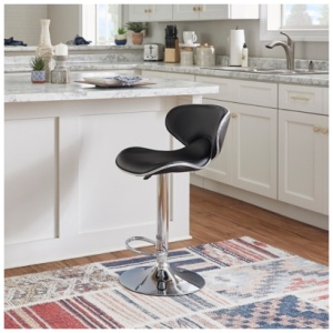 Chrome Adjustable Height Bar Stool, Black