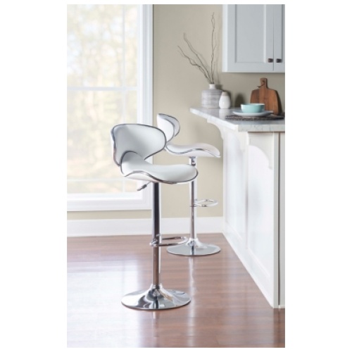 Chrome Adjustable Height Bar Stool, White