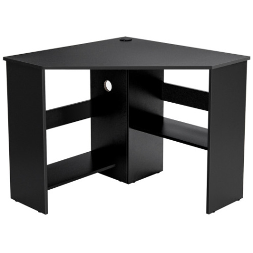 Corner Computer Desk Triangle Writing Workstation with Storage Shelf-Black