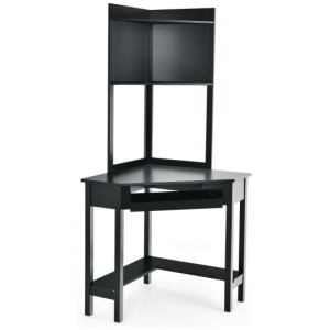 Corner Computer Desk with Hutch and Storage Shelves-Black