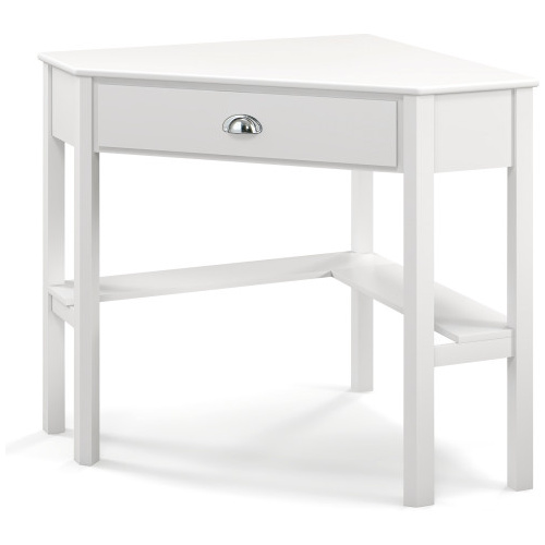 Corner Wooden Piece Laptop Computer Desk-White