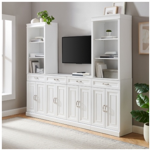 Crosley Furniture Stanton 3-Piece Sideboard And Storage Bookcase Set, White