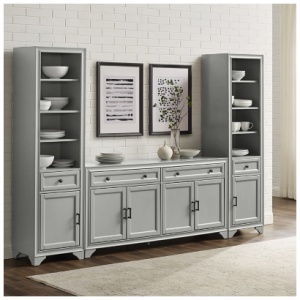 Crosley Furniture Tara Sideboard And Bookcase Set, Distressed Gray