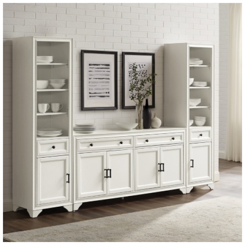 Crosley Furniture Tara Sideboard And Bookcase Set, Distressed White